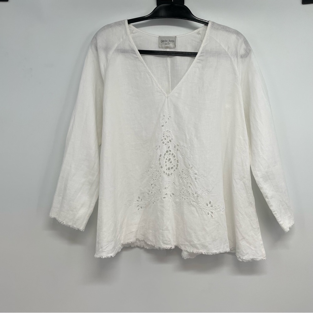 Giada Forte Linen Shirt Embroidered White Size 1 S
